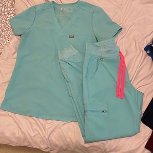 Womens figs neon blue scrub set